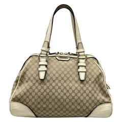 CELINE(セリーヌ) ハンドバッグ マカダム柄 グレーベージュ×アイボリー 型押し加工 レザー