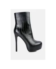 ロンドンラグ レディース シューズ ブーツ・レインブーツ アンクル ブーツ ヒール London Rag Womens orion high heeled croc ankle boot Black ブラック