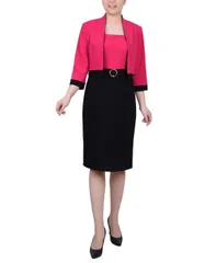 ニューヨークコレクション レディース トップス ワンピース カラーブロック NY Collection Womens 34 Sleeve Colorblocked Dress 2 Piece Set Black Pink ブラック