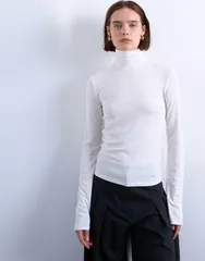 トップショップ レディース トップス Tシャツ スタンドネック リブ Topshopremium ribbed funnel neck top in ecru エクリュのサムネイル