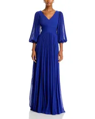 テリジョンバイリッキーフリーマン レディース トップス ワンピース Vネック シフォン プリーツ Teri Jon by Rickie Freeman Chiffon Pleated V Neck Gown Cobalt コバルト