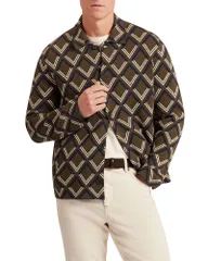 テッドベーカー メンズ アウター ジャケット・ブルゾン キャップ ニット Ted Baker Dicapri Geo Jacquard Knitted Jacket Khaki カーキのサムネイル