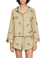 サンドロ レディース トップス シャツ 刺繍 Sandro Nilla Embroidered Striped Shirt Olive Green グリーンのサムネイル