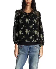 アナスイ レディース トップス シャツ シフォン 刺繍 ブラウス Anna Sui Bluebell Embroidered Chiffon Blouse Black Multi ブラックのサムネイル