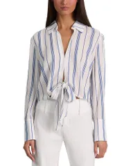 アリスアンドオリビア レディース トップス シャツ Alice and Olivia Hannon Tie Front Shirt Off White Blue Iris オフホワイトのサムネイル