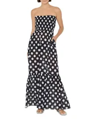 ミリー レディース トップス ワンピーストラップレス MILLY Olen Glam Strapless Dresswim CoverUp Blackwhite ホワイトのサムネイル