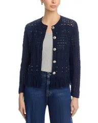 ミリー レディース アウター カーディガン クルーネック フリンジ MILLY Beaded Fringe Crewneck Cardiganavy ネイビーのサムネイル