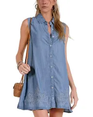 エラン レディース トップス シャツ ノースリーブ Elan Chambray Sleevelesshirtdress Denim デニムのサムネイル