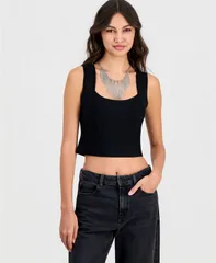 ゲス レディース トップス タンクトップ カットアウト クロップド GUESS Womens Karmen Mirage BackCutout Cropped Tank Top Jet Black Aのサムネイル