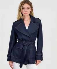 ゲス レディース アウター コート GUESS Womens Regine Short Fluid Trench Coat Indigo Blue インディゴのサムネイル