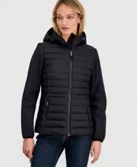 カルバンクライン レディース アウター コート Calvin Klein Womens MixedMedia Packable Coat BLACK ブラックのサムネイル