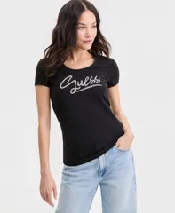 ゲス レディース トップス Tシャツ 半袖 ロゴ GUESS WomenshortSleeve ScriptLogo TShirt Jet Black A996 ブラック