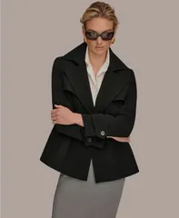 ダナ キャラン ニューヨーク レディース アウター コート クレープ Donna Karanew York Womenshort Crepe Notch Collar Trench Coat Blacのサムネイル