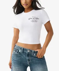 トゥルーレリジョン レディース トップス Tシャツ True Religion Womens Crystal Buddha Baby TShirt Optic White ホワイトのサムネイル