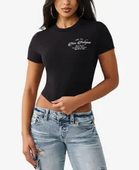 トゥルーレリジョン レディース トップス Tシャツ True Religion Womens Crystal Buddha Baby TShirt Jet Black ブラックのサムネイル