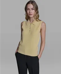 カール ラガーフェルド レディース アウター ニット・セーター ノースリーブ KARLAGERFELD PARIS Womens Collared Sleevelessweater with Embeのサムネイル