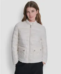 ダナ キャラン ニューヨーク レディース アウター コート DKNY Womens Packable Moto Collar Short Coat Pearl パールのサムネイル