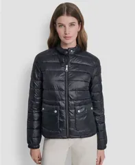 ダナ キャラン ニューヨーク レディース アウター コート DKNY Womens Packable Moto Collar Short Coat Black ブラックのサムネイル