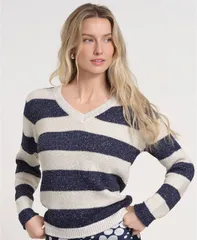 イザックミズラヒ レディース アウター ニット・セーター Vネック 長袖 Isaac Mizrahi Womens LongSleeve VNecknitted Sweater Navywhite ホのサムネイル