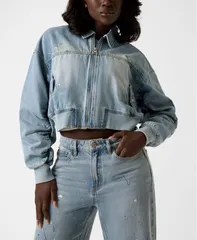 ゲス レディース アウター ジャケット・ブルゾン クロップド GUESS Womens Anna Collared Cropped Bomber Jacket COVAのサムネイル