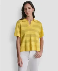 ダナ キャラン ニューヨーク レディース トップス ポロシャツ 半袖 シアー DKNY Womensheer Striped Collared ShortSleeve Polo Shirtaxi Caのサムネイル