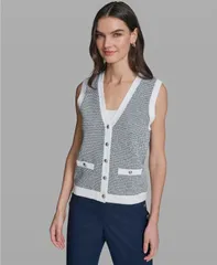 カール ラガーフェルド レディース アウター ニット・セーター Vネック ベスト ノースリーブ KARLAGERFELD PARIS Womensleeveless VNeck Sweater Vesのサムネイル
