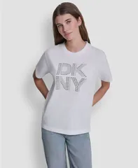 ダナキャランニューヨーク レディース トップス Tシャツ クルーネック ロゴ DKNY Jeans Womens Logo Relaxed Crewneck TShirt Whitesilver ホワのサムネイル