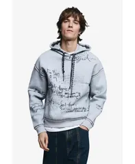 デジグアル メンズ アウター パーカー・スウェット シャツ Desigual Mens Hooded lettering sweatshirt Gray グレーのサムネイル