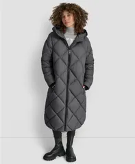 ダナ キャラン ニューヨーク レディース アウター コート キルティング DKNY Womens Diamond Quilted Hooded Puffer Coatitanのサムネイル