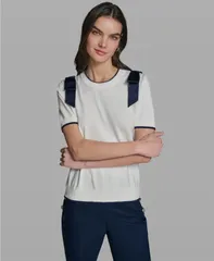 カール ラガーフェルド レディース アウター ニット・セーター クルーネック 半袖 KARLAGERFELD PARIS WomenshortSleeve Crewneck Sweater Softのサムネイル