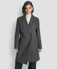ダナ キャラン ニューヨーク レディース アウター コート DKNY Womens DoubleBreasted Notch Collar Coat Medium Gray Melange グレーのサムネイル