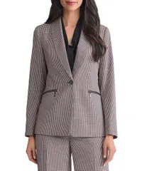 カスパール レディース アウター コート プチ ジャケット Kasper Petite Size One Button Zipper Pocketshawl Collar Jacket BlackFired Multi ブラック