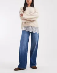 エイソス レディース ボトムス デニムパンツ ワイドレッグ ローライズ ジーンズ ASOS DESIGN low rise wide leg jeans in mid MID BLUE ブルー