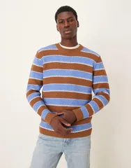 エイソス メンズ アウター ニット・セーター クルーネック セーター ニット ASOS DESIGN relaxed knit crew neck striped sweater Multi マルチカのサムネイル