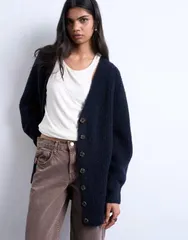 トップショップ レディース アウター カーディガン ニット Topshop knit ultimate boyfriend cardiganAVY ネイビーのサムネイル