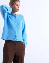 トップショップ レディース アウター カーディガン リブ ニット Topshop knit easy ribbed relaxed cardigan Cornflower Blue ブルーのサムネイル