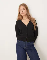 マンゴ レディース アウター カーディガン Vネック Mango Vneck cardigan Black ブラックのサムネイル