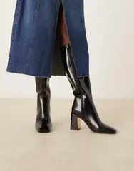 エイソス レディース シューズ ブーツ・レインブーツ ヒール ASOS DESIGN Carrington metal heeled knee boots Black ブラックのサムネイル