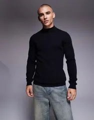 エイソス メンズ アウター ニット・セーター タートルネック リブ Tシャツ ニット ASOS DESIGN muscle fit long sleeve knit ribbed turtle necのサムネイル