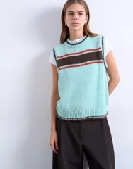 トップショップ レディース トップス ベスト ヴィンテージ セーター ニット Topshop knit vintage striped sweater vest in turquoise ターコイズ