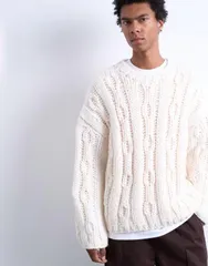 トップマン メンズ アウター ニット・セーター Topman handknit cable sweater in ecru エクリュのサムネイル