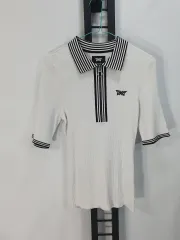 PXG ニット ハーフジップ ゴージ 半袖 カラーTシャツ 白 s