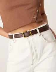 エイソス レディース アクセサリー ベルト ASOS DESIGN waist and hip belt with square buckle in chocolate Chocolate チョコレーのサムネイル
