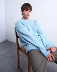 トップマン メンズ アウター ニット・セーター リラックスフィット セーター Topman relaxed fit boucle sweater in mid MID BLUE ブルーのサムネイル