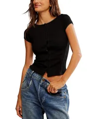フリーピープル レディース アウター カーディガン キャップ Free People Most Wanted Cap Sleeve Cardigan Black ブラックのサムネイル