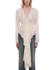 ヘルムート ラング レディース トップス シャツ ドレープ シルク Helmut Lang Silk Draped Scarf Top Ivory アイボリーのサムネイル