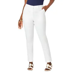 ジェシカロンドン レディース ボトムス カジュアルパンツ プラスサイズ プチ コットン Jessica London Womens Plusize Petite Stretch Cotton Chino StraightLeg Pant White ホワイト