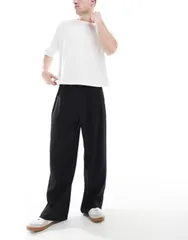コットンオン メンズ ボトムス カジュアルパンツ プリーツ Cotton baggy fit pleated pants Black ブラック