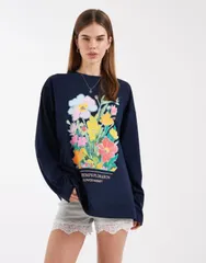 エイソス レディース トップス Tシャツ フラワー柄 フラワー グラフィック ASOS DESIGN long sleeve tshirt with floral graphic NAVY ネイビー