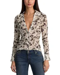 アリスアンドオリビア レディース トップス シャツ ギャザー メッシュ ブラウス Alice and Olivia Portia Mesh Ruched Blouse Aden Forest フォレスのサムネイル